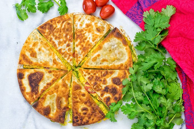 Top view on Vegan Cheese Quesadillas.
