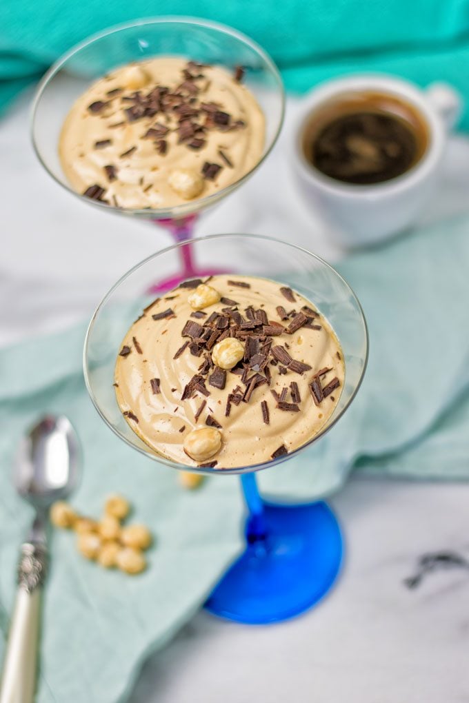 Closeup on a glass with Coffee Cheesecake Mousse.