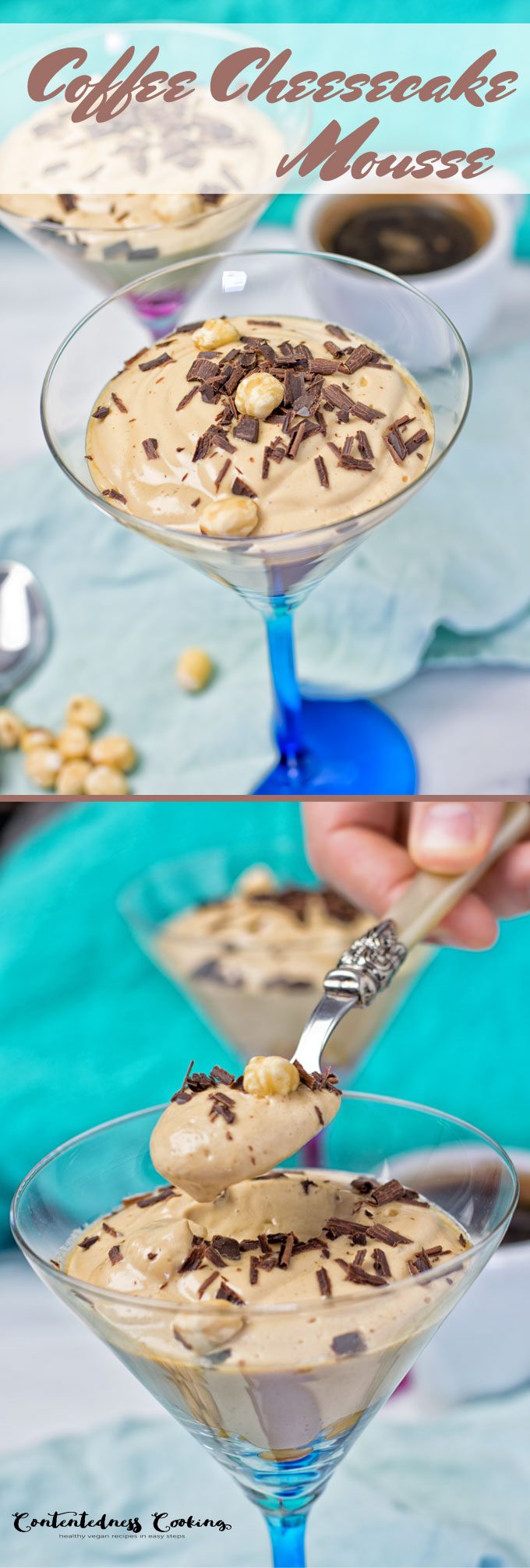 Collage of two pictures of the Coffee Cheesecake Mousse.