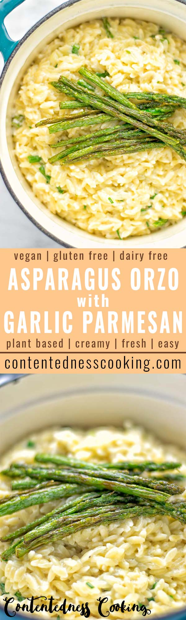 Creamy Asparagus Orzo with Garlic Parmesan | #vegan #glutenfree #contentednesscooking #lunch #dinner