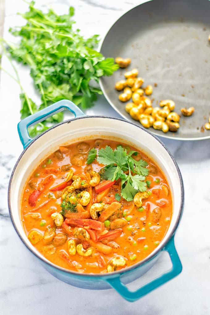 Vegetable Panang Curry is an easy vegan and gluten free one pot dish. Totally amazing for lunch or dinner, and a perfect choice for meal prep. #vegan #plantbased #Indian #dairyfree #curry #panang #mealprep #lunch #dinner