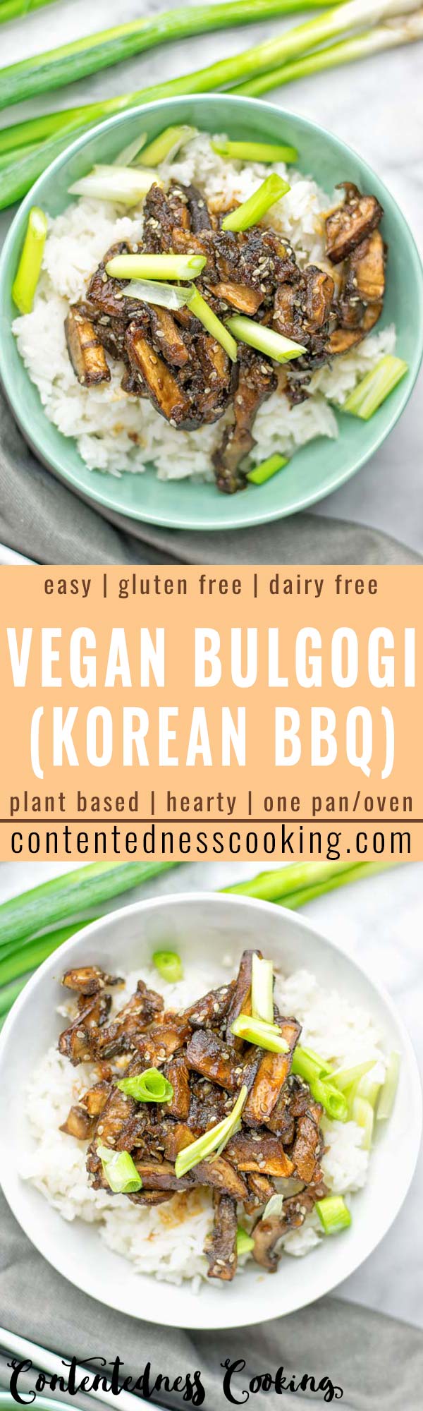 This Vegan Bulgogi is made with portobello mushrooms and inspired by Korean cuisine. It's hearty, naturally vegan, gluten free and so delicious for dinner, lunch, meal prep and so much more. #vegan #glutenfree #dairyfree #vegetarian #contentednesscooking #easyfood #mealprep #portobellomushrooms #koreanfood #bulgogimarinade #bulgogirecipe #lunch #dinner