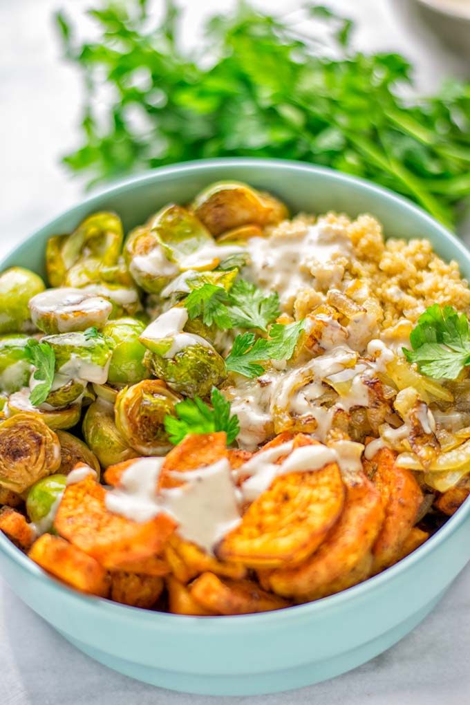 This Cajun Sweet Potato Brussels Sprout Salad is naturally vegan, gluten free and super easy to make. It's so delicious for lunch, dinner, meal prep, work lunch, holidays and Christmas. Try it now, make this keeper again and again. #vegan #glutenfree #dairyfree #vegetarian #contentednesscooking #mealprep #worklunchideas #dinner #lunch #brusselsproutsalad #cajunsweetpotatoes #holidayfood #christmasrecipes #roastedbrusselssprouts #christmasfood #holidayrecipes