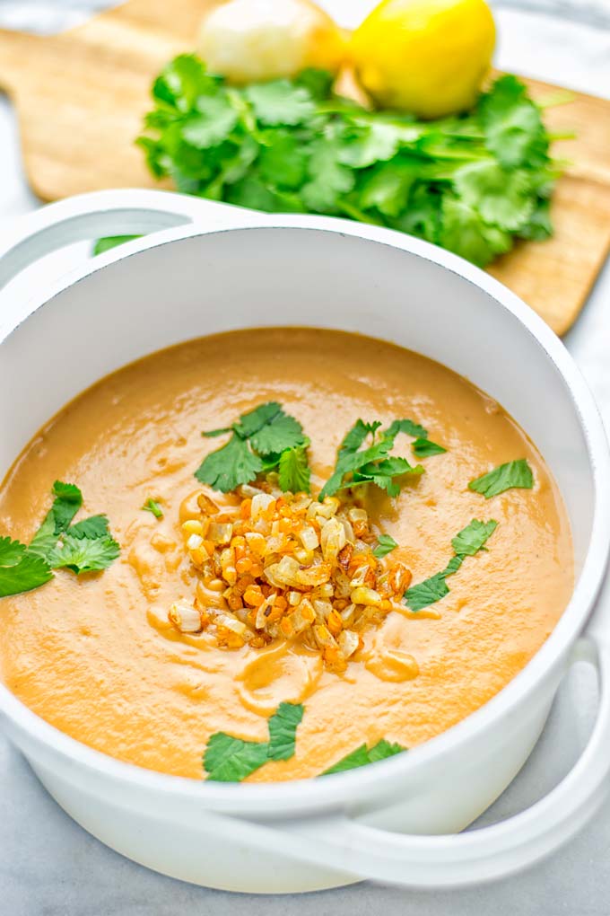 This Egyptian Red Lentil Soup is entirely vegan, gluten free, and so delicious. Packed with a delicious spice mix which take it to a whole new level. Try it now for dinner, lunch, meal preparation. You know what I'm talking about, yum! #vegan #glutenfree #dairyfree #vegetarian #lentils #dinner #lunch #mealprep #worklunchideas #redlentils #redlentilsoup #contentednesscooking #soup