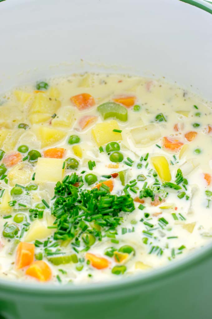 You won't believe this Vegan Pot Pie Soup is ready in 15 minutes. No one would guess it's vegan, gluten free, and dairy free. It's a satisfying meal made in one pot for lunch, dinner, meal prep even work lunches that you and your family will love. A time saving meal that is also a keeper for the holidays and Christmas. #vegan #glutenfree #dairyfree #vegetarian #onepotmeals #christmasfood #contentednesscooking #mealprep #dinner #lunch #worklunchideas #15minutemeals #holidaychristmas