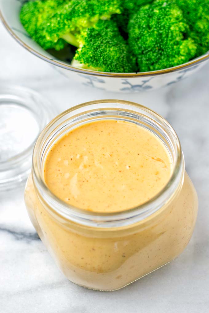 Thai Peanut Sauce stored in a jar.