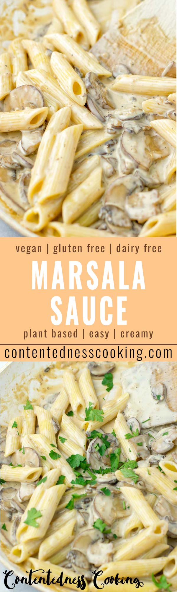 This Marsala Sauce is the only recipe you'll ever need! It is creamy, satisfying and no one would ever guess it is vegan. So amazing for dinner lunch, mealprep, work lunch ideas and more. Delicious over pasta, rice, potatoes and quinoa. #vegan #dairyfree #glutenfree #vegetarian #dinner #lunch #mealprep #contentednesscooking #marsalasauce