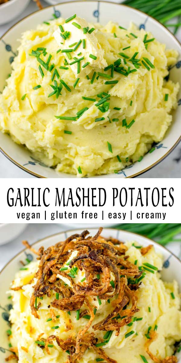 These Garlic Mashed Potatoes are super easy to make and the ultimate comfort food. Not only for the holidays. No one would ever guess these are entirely vegan, made with olive oil and vegan butter to make them extra creamy that the whole family will love. #vegan #dairyfree #glutenfree #vegetarian #mealprep #garlicmashedpotatoes #holidayfood #dinner #lunch #thanksgiving #contentednesscooking