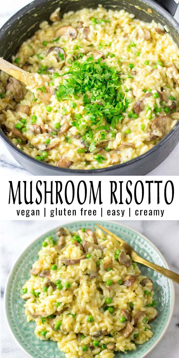Easy and so impressive this Mushroom Risotto uses simple ingredients and tastes so delicious. No one would ever tell it is entirely vegan, so rich and creamy. #vegan #dairyfree #glutenfree #vegetarian #dinner #lunch #mealprep #contentednesscooking #mushroomrisotto