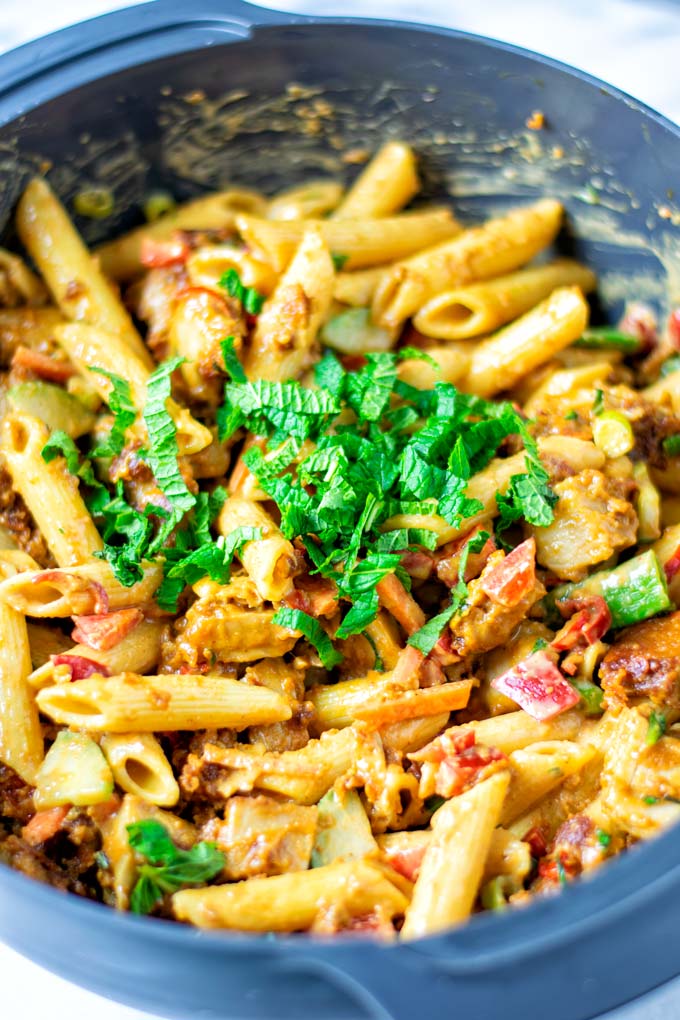 Closeup view showing the mint garnish.