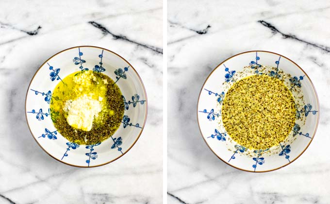 Whisking all ingredients for the Italian Dressing together.