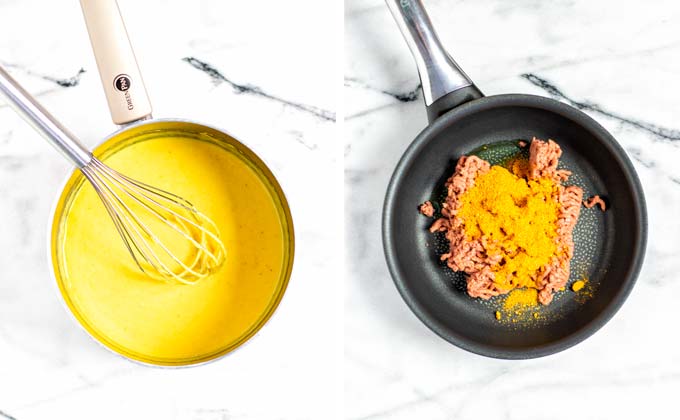 First step in making the taco meat in a frying pan.