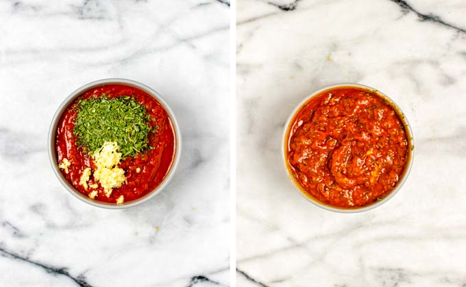 Tomato Sauce is prepared with extra garlic and Italian herbs.