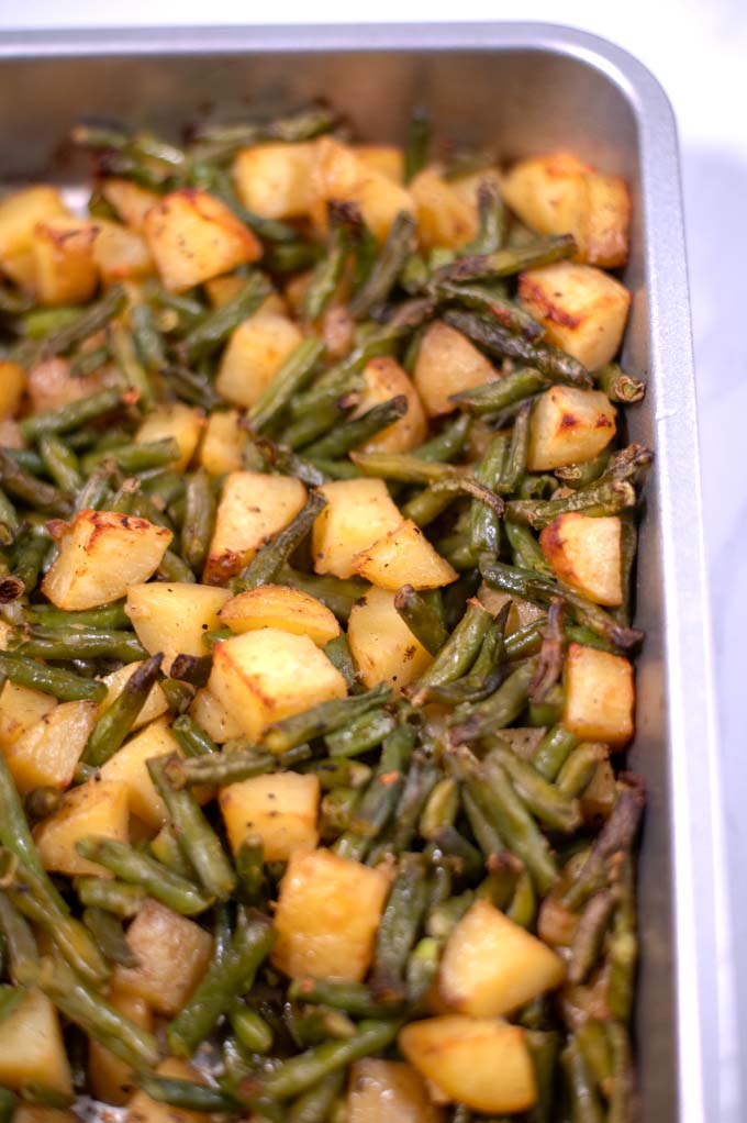 Potatoes and Green Beans after baking.