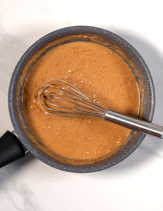 Ready sauce in a saucepan.