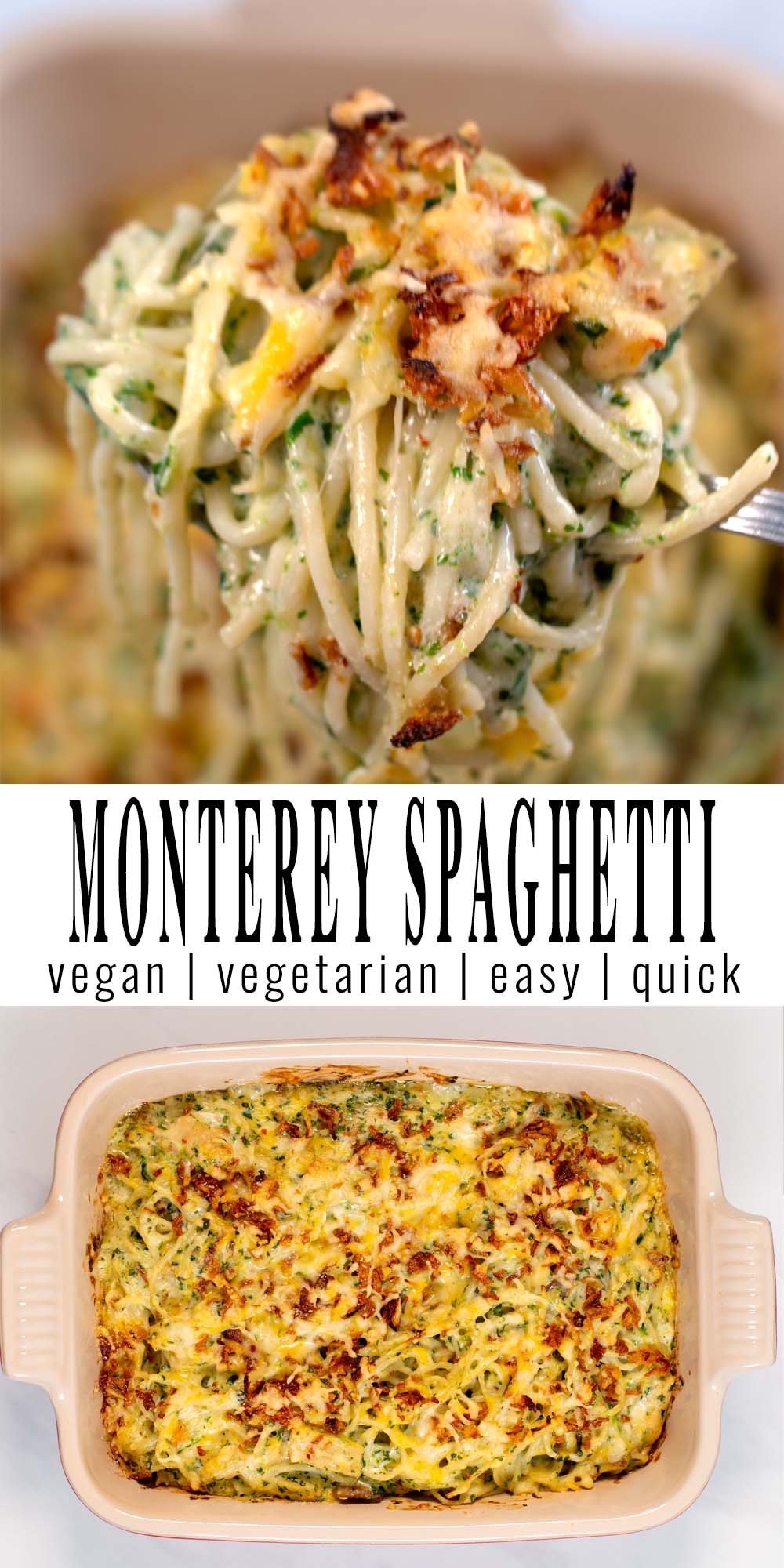 Collage of two photos of Monterey Chicken Casserole with recipe title text.