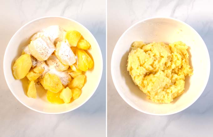 Side by side view how to make the potato mixture.