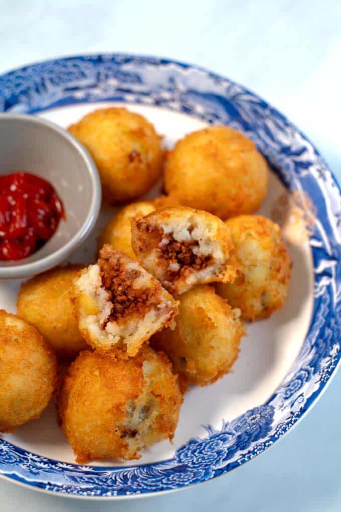 An open cut Papa Rellenas.