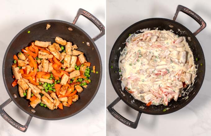 Side-by-side view of making the chicken chipotle sauce.
