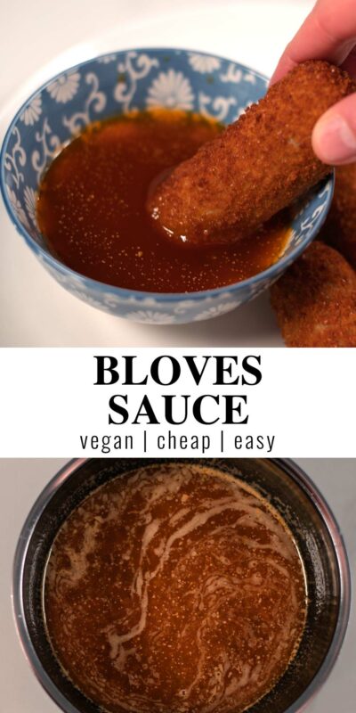 Collage of two photos of Bloves Sauce with recipe title text.