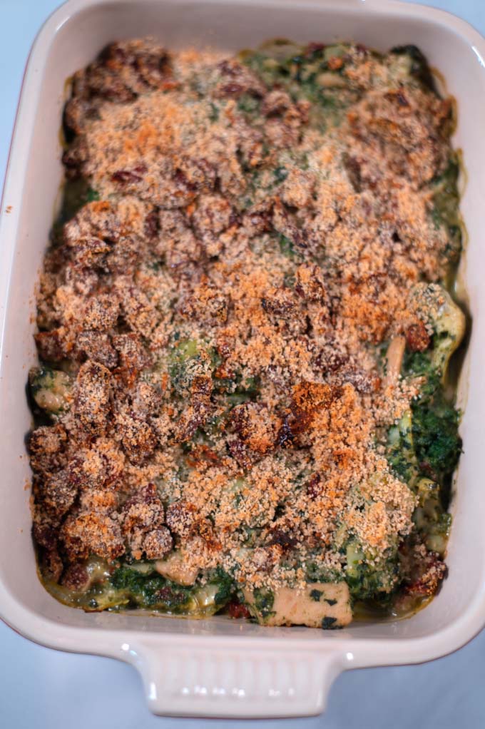 Closeup of Chicken Artichoke Casserole.