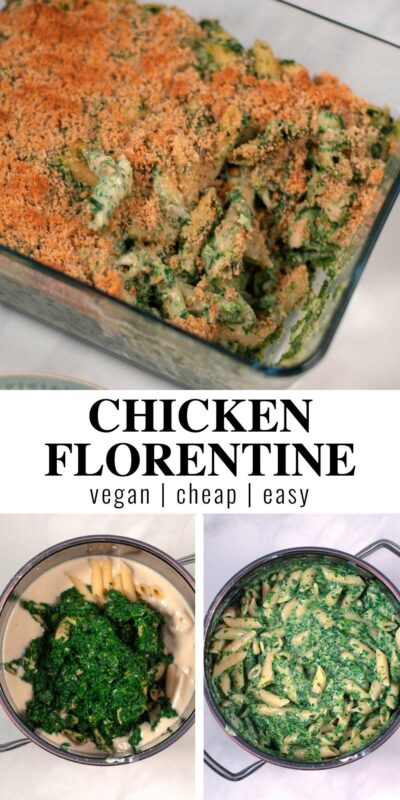 Collage of two photos of Chicken Florentine Casserole with recipe title text.