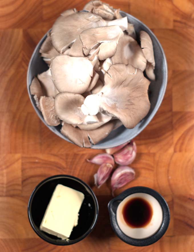 Ingredients needed to make Oyster Mushrooms collected before cooking.