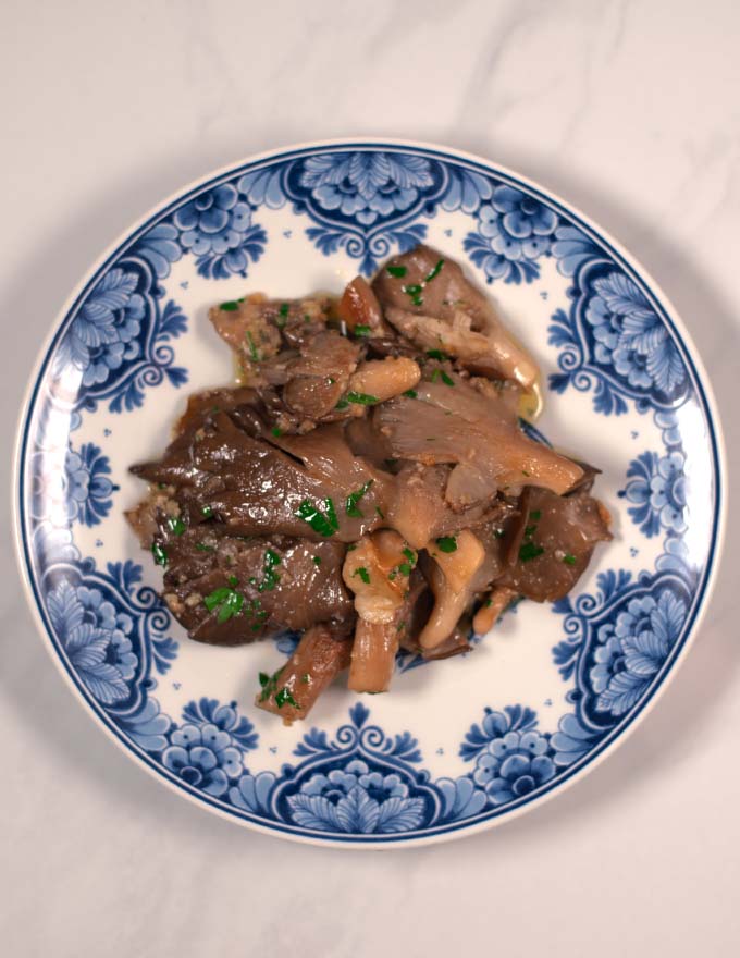 Top view of a serving of Oyster Mushrooms.