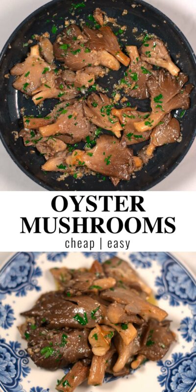 Collage of two photos of Oyster Mushrooms with recipe title text.