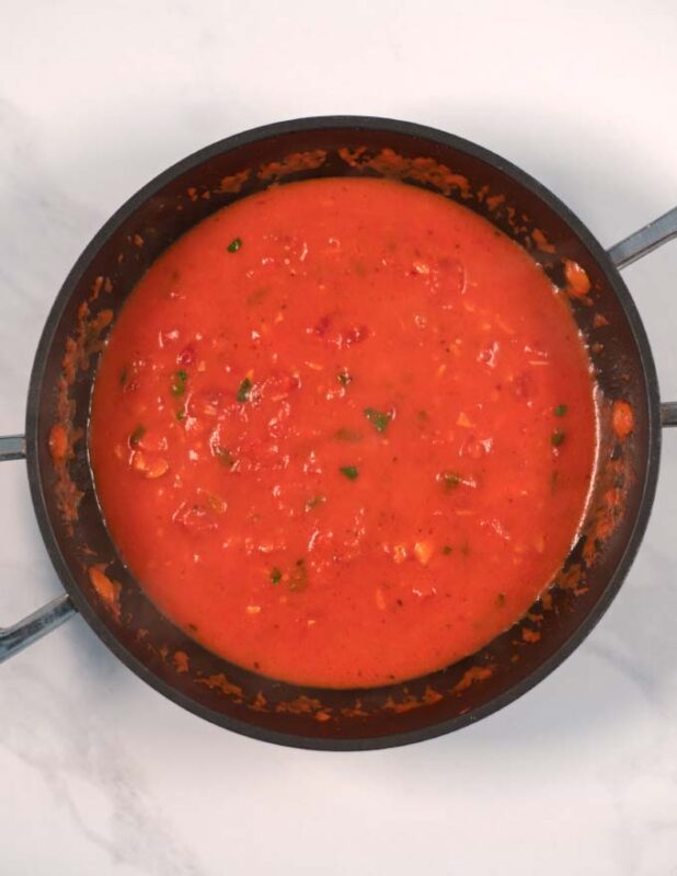 View of the ready Ravioli Sauce in a pan.