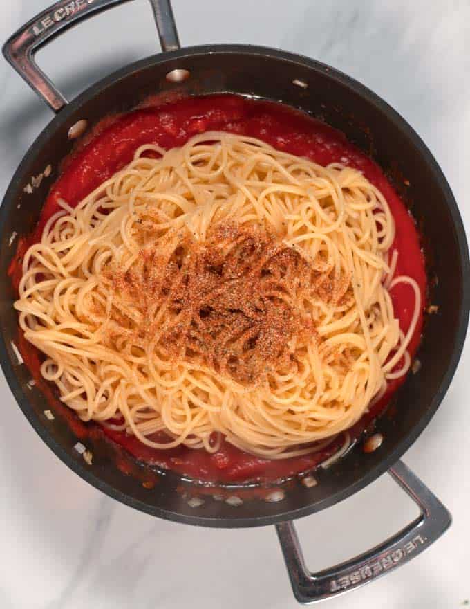 A serving of pasta with Spaghetti Seasoning.