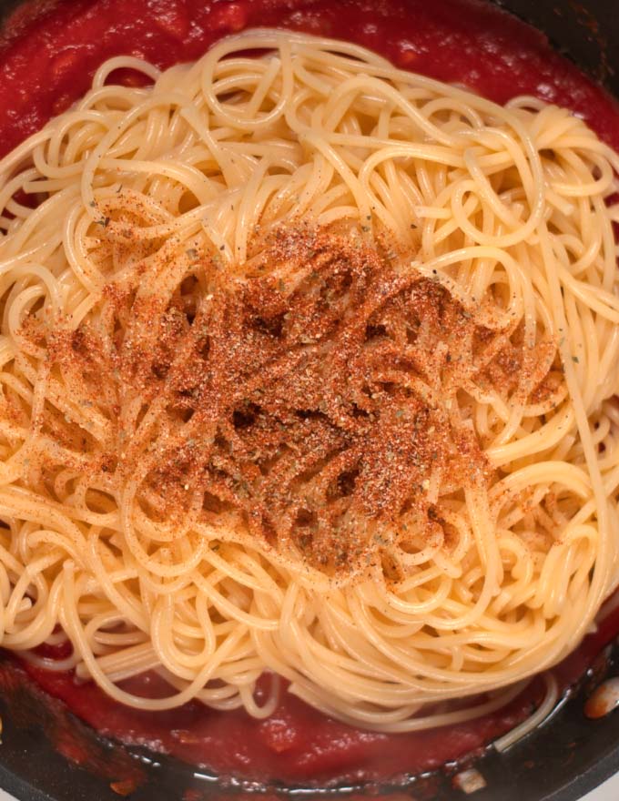 Serving of pasta with Spaghetti Seasoning.