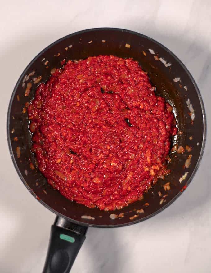 Ready Vindaloo Sauce in a small pan.