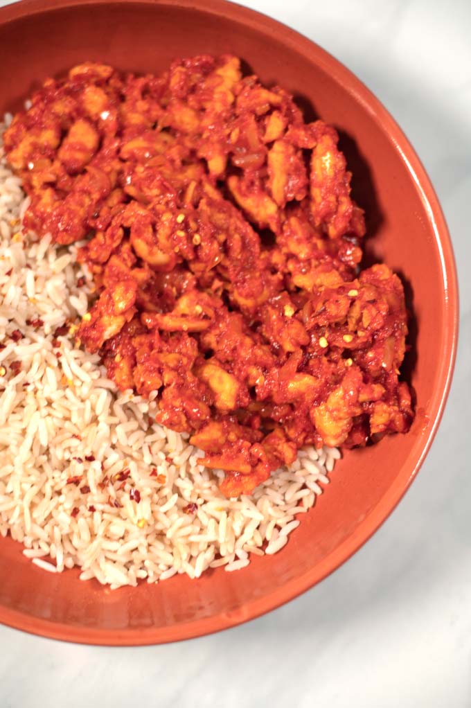 Closeup of a serving of Vindaloo Sauce.