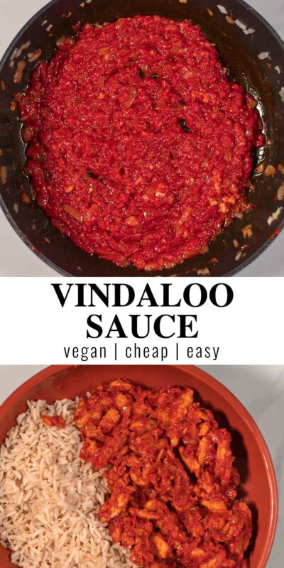 Collage of two photos of Vindaloo Sauce with recipe title text.