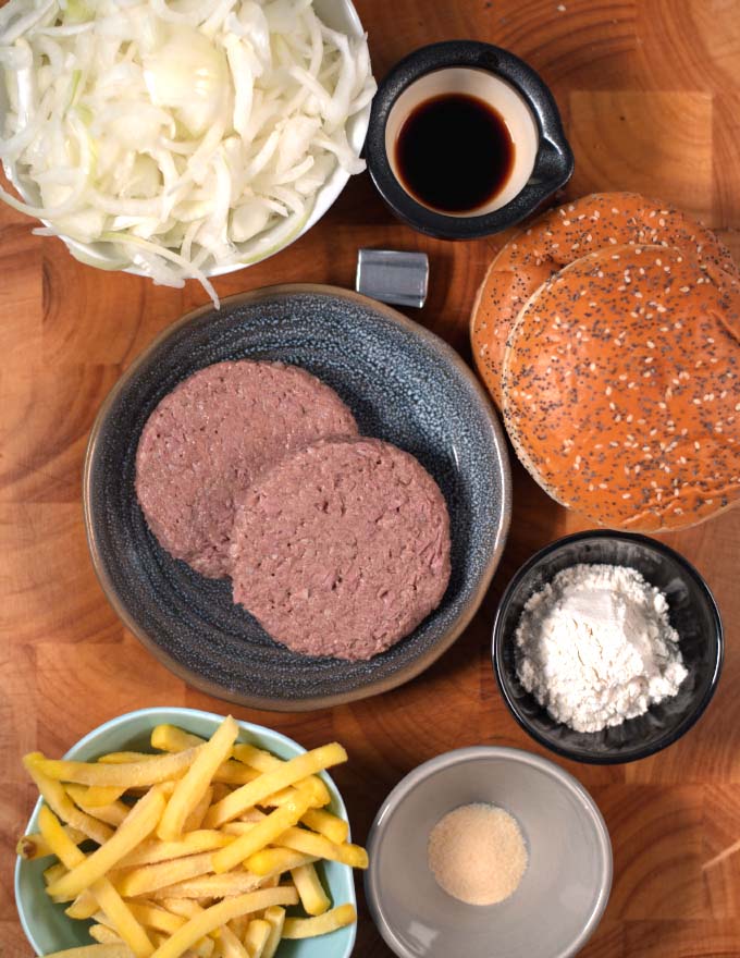 Ingredients needed to make Hot Hamburger are collected.