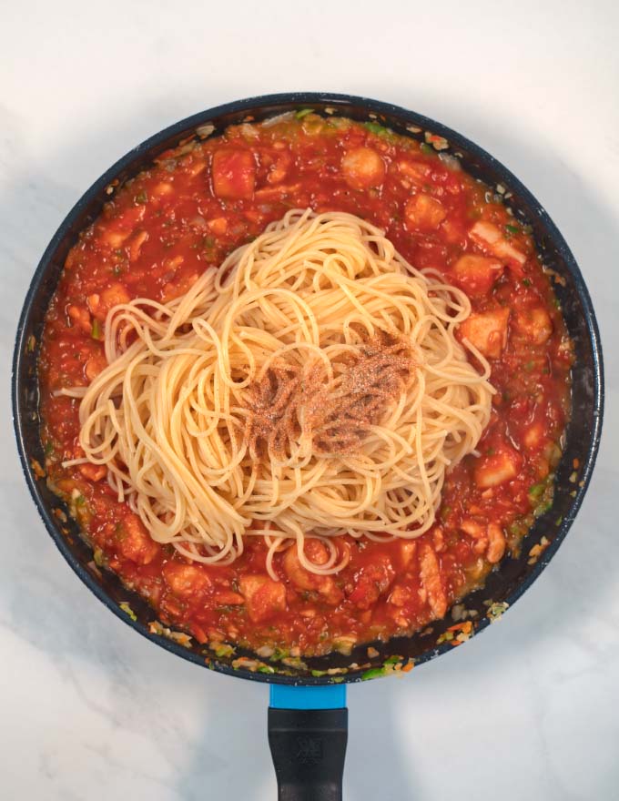 A pasta dish in a pan.