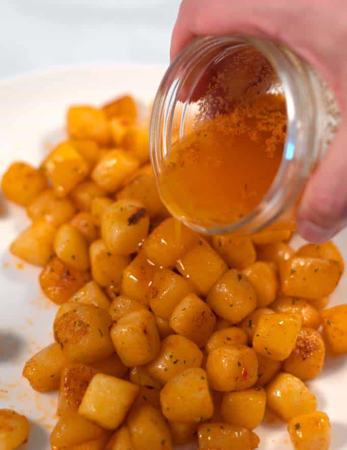 Closeup of poured sauce.