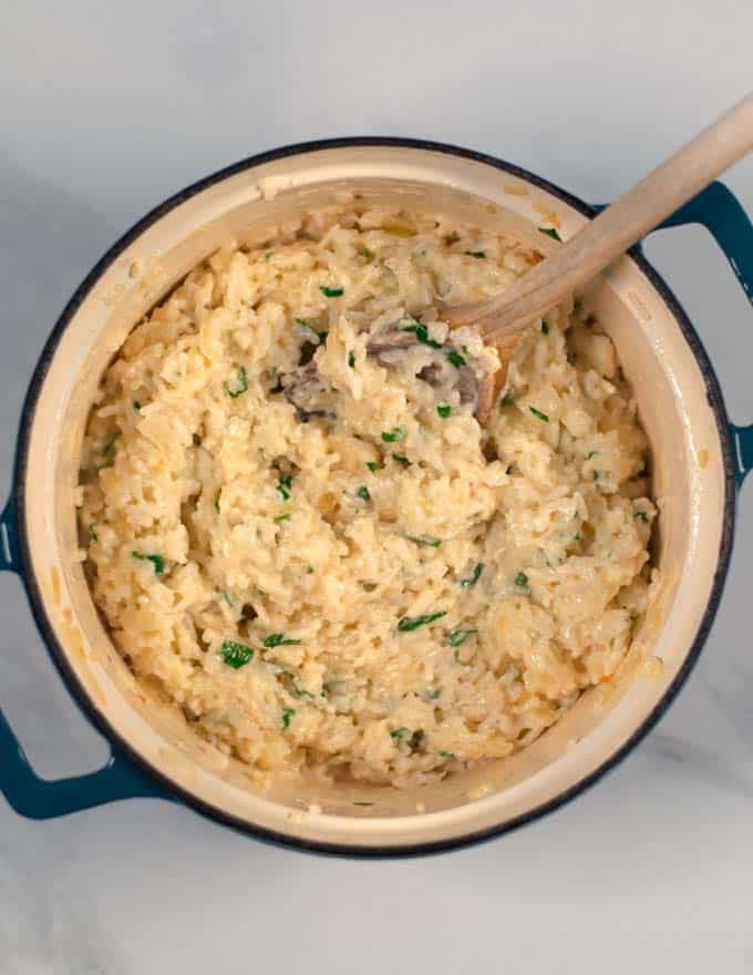 Reasy easy Cheese Rice in a pot.