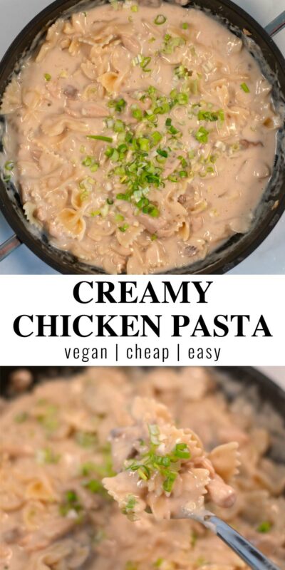 Collage of two photos showing Cream of Chicken with Pasta with recipe title text.