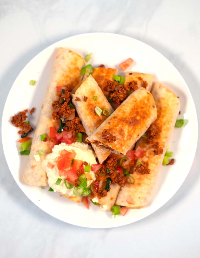 Top view of a serving of Flautas.