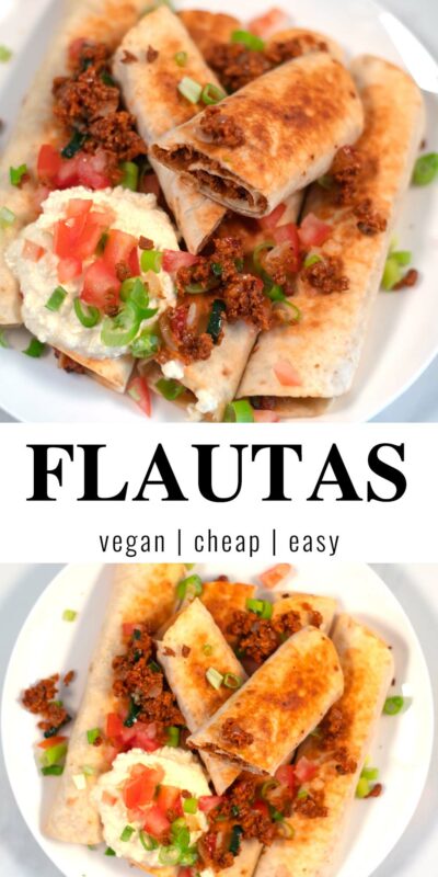 Collage of two photos of Flautas with recipe title text.