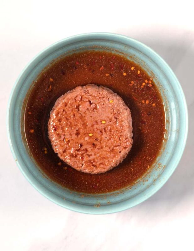 Burger patty after mariniting.