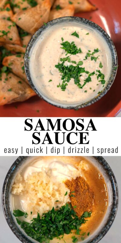Collage of two photos of Samosa Sauce with recipe title text.