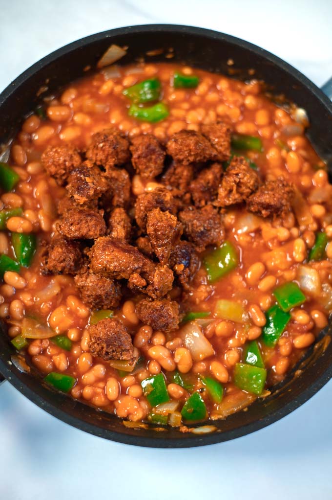 Closeup of Sausage Chili in the pan.