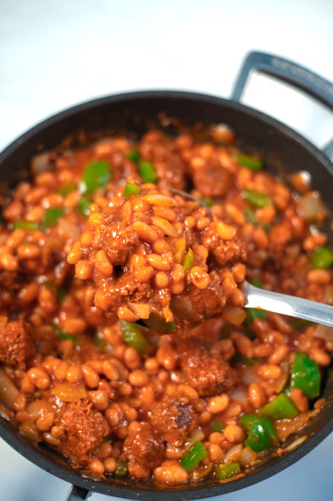 A large spoon of Sausage Chili.