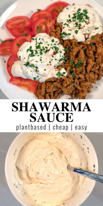 Collage of two photos of Shawarma Sauce with recipe title text.