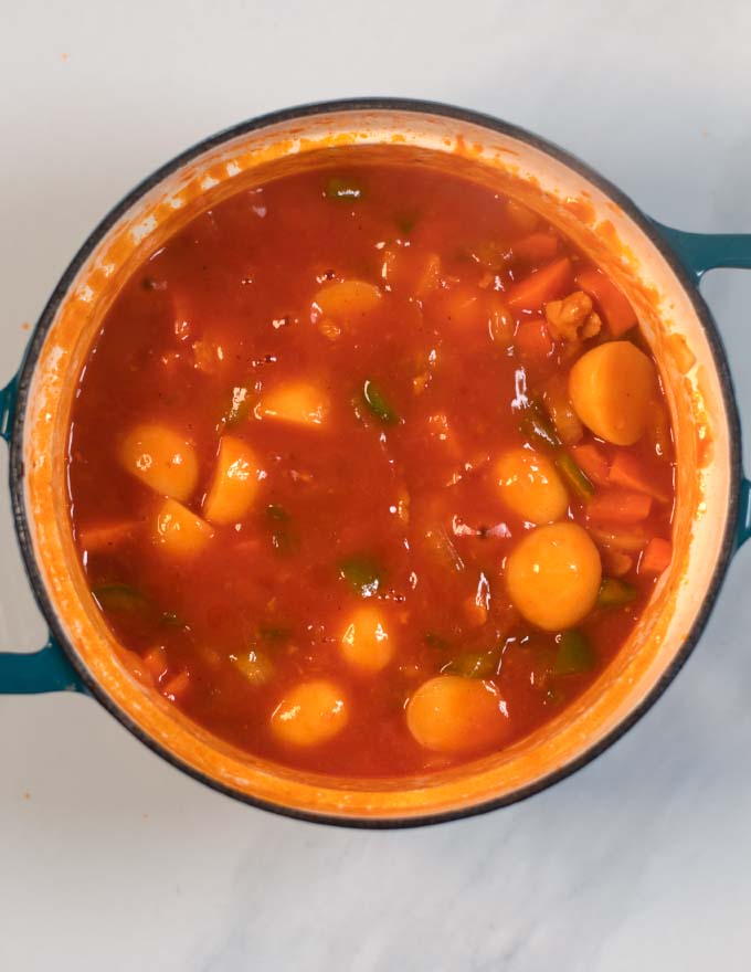 View of the almost done Afritada.