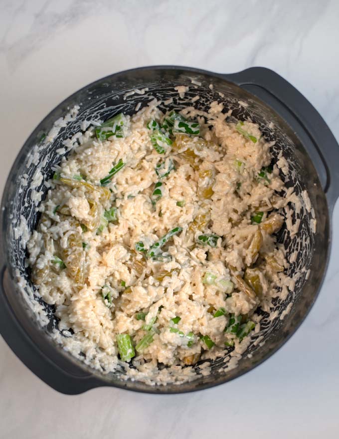 Large mixing bowl with the combined filling.