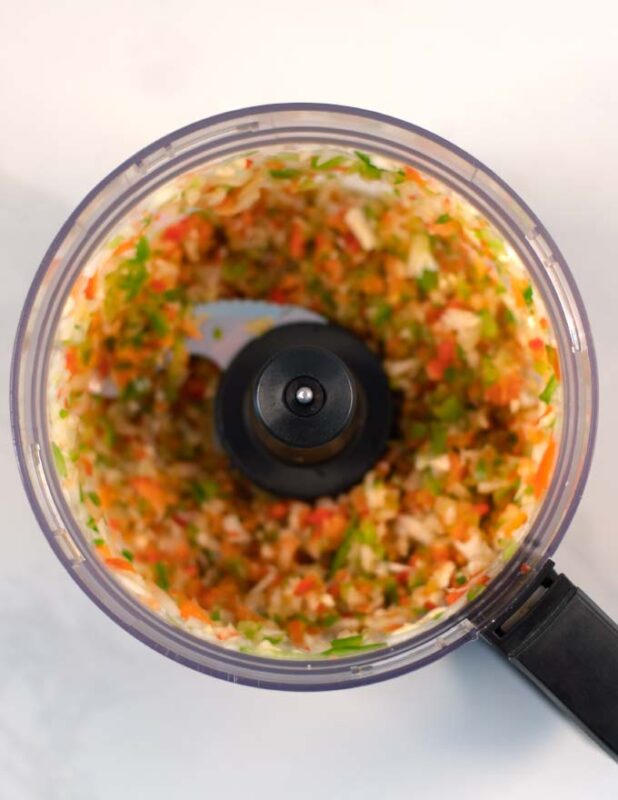 Peppers and garlic after blending in the food processor.